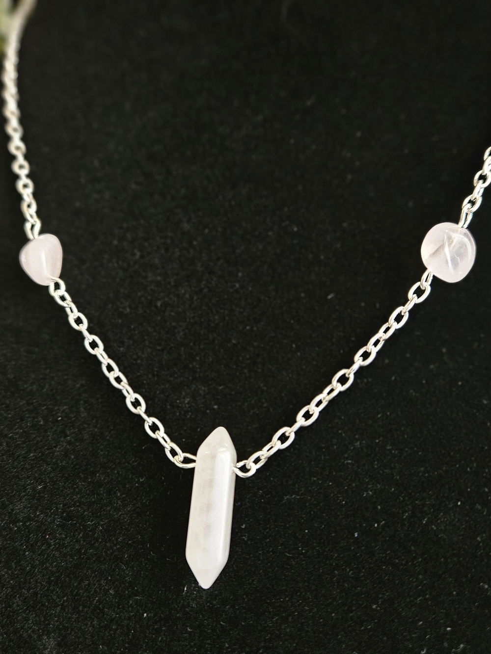Pink Rose Quartz Crystal Necklace